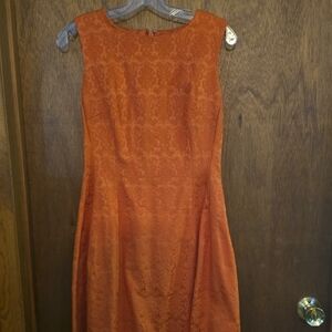 Elegant Orange Textured Midi Dress